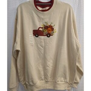 NEW Cracker Barrel Fall Floral Truck Pullover Fleece‎ 2X Beige